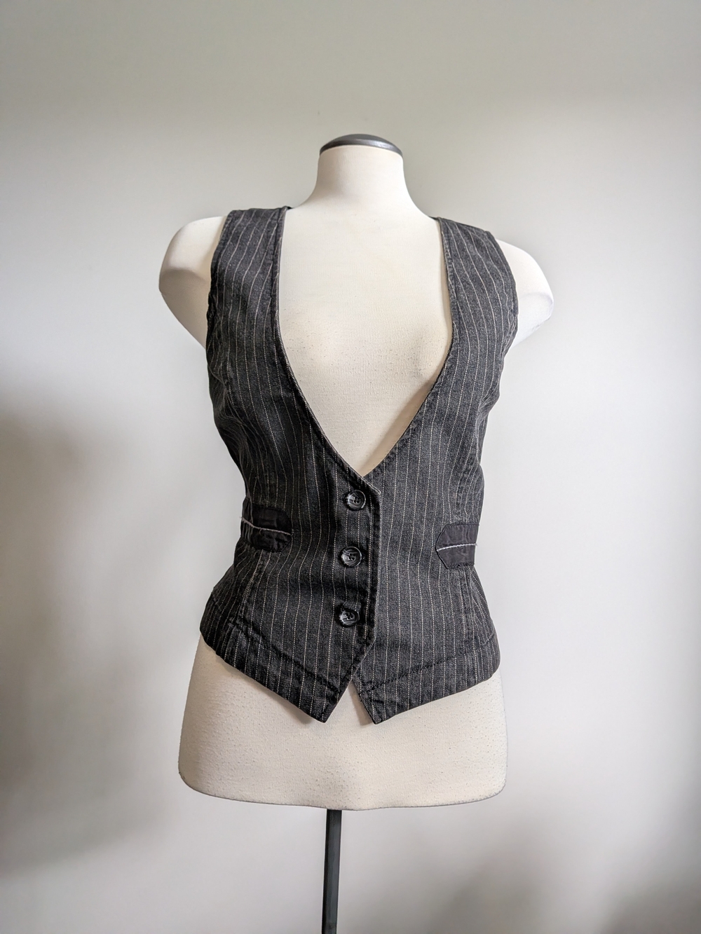 NWT Pinstripe Tailored Vest  Charcoal Gray Cotton European New With Tags